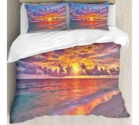 MJNLYDAO Con cuscino, reversibile, coperchio extra-large, con cerniera, fibre morbide materiale leggero,Luminoso, silenzioso, rotondo mare oceano spiaggia e tramonto tropicale,228x264cm