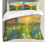 MJNLYDAO Con cuscino, reversibile, coperchio extra-large, con cerniera, fibre morbide materiale leggero,Tarassaco, fiordaliso, margherita, fiori sul prato prima del tramonto F,228x264cm