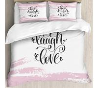 MJNLYDAO Con cuscino, reversibile, coperchio extra-large, con cerniera, fibre morbide materiale leggero,vivi ridi ama scritta a mano lettering citazione positiva sulla vita e l'amore c,228x264cm