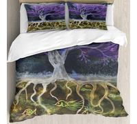 MJNLYDAO Con cuscino, reversibile, coperchio extra-large, con cerniera, fibre morbide materiale leggero,Albero della vita rosato-marrone nella notte. La tecnica del dabbing conferisce,228x264cm
