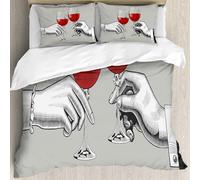 MJNLYDAO Con cuscino, reversibile, coperchio extra-large, con cerniera, fibre morbide materiale leggero,Mani di vetro uomo donna nero tintinnio bicchieri rosso cibo bevanda vino vintag,228x264cm