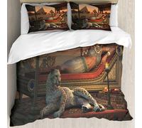 MJNLYDAO Con cuscino, reversibile, coperchio extra-large, con cerniera, fibre morbide materiale leggero,Egitto leopardo Antica donna egiziana del sesso e un ghepardo addomesticato,228x264cm