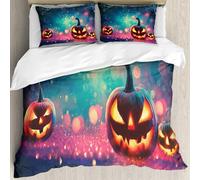 MJNLYDAO Con cuscino, reversibile, coperchio extra-large, con cerniera, fibre morbide materiale leggero,Festa astratta di Halloween - Zucche sorridenti su sfondo lucido sfocato,228x264cm