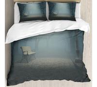 MJNLYDAO Con cuscino, reversibile, coperchio extra-large, con cerniera, fibre morbide materiale leggero,Panchina nel parco in una notte buia e misteriosa Foresta spaventosa Tema horror,228x264cm