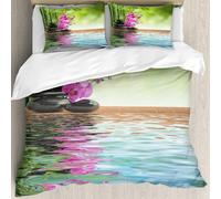 MJNLYDAO Con cuscino, reversibile, coperchio extra-large, con cerniera, fibre morbide materiale leggero,Set Spa, pietra di fiori di orchidea Cultura orientale Spiritualità Benessere Va,228x264cm