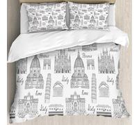 MJNLYDAO Con cuscino, reversibile, coperchio extra-large, con cerniera, fibre morbide materiale leggero,Città, Stile schizzo monocromatico Luoghi famosi dall'Italia Roma Milano Europei,228x264cm
