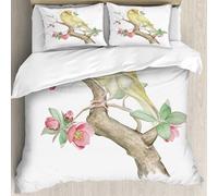 MJNLYDAO Con cuscino, reversibile, coperchio extra-large, con cerniera, fibre morbide materiale leggero,Canarino su un ramo fiorito isolato su bianco,228x264cm