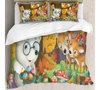 MJNLYDAO Con cuscino, reversibile, coperchio extra-large, con cerniera, fibre morbide materiale leggero,scena di cartone animato con animali della foresta amici che si divertono nell'i,228x264cm