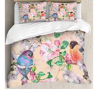 MJNLYDAO Con cuscino, reversibile, coperchio extra-large, con cerniera, fibre morbide materiale leggero,Fiori di ciliegio e melo con ciuffolotto. Immagine ad acquerello su un delicato,228x264cm