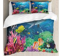 MJNLYDAO Con cuscino, reversibile, coperchio extra-large, con cerniera, fibre morbide materiale leggero,Delfino Corallo Pesci colorati sotto il mare,228x264cm
