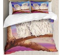 MJNLYDAO Con cuscino, reversibile, coperchio extra-large, con cerniera, fibre morbide materiale leggero,Coppia di gufi grigi contro il cielo al tramonto,228x264cm