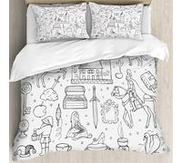 MJNLYDAO Con cuscino, reversibile, coperchio extra-large, con cerniera, fibre morbide materiale leggero,Set di fiabe scarabocchiate disegnate a mano. Illustrazione per stampe tessili,228x264cm