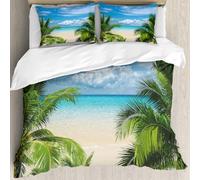 MJNLYDAO Con cuscino, reversibile, coperchio extra-large, con cerniera, fibre morbide materiale leggero,palme da cocco su una grande spiaggia assolata con mare cristallino e azzurro su,228x264cm