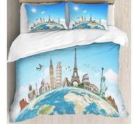 MJNLYDAO Con cuscino, reversibile, coperchio extra-large, con cerniera, fibre morbide materiale leggero,Monumenti famosi di Pisa Taj Mahal Piramidi di Giza Tema dei monumenti Storia,228x264cm