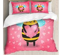 MJNLYDAO Con cuscino, reversibile, coperchio extra-large, con cerniera, fibre morbide materiale leggero,Ape regina, amore San Valentino che tiene un cuore gigante in stile cartone ani,228x264cm