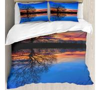 MJNLYDAO Con cuscino, reversibile, coperchio extra-large, con cerniera, fibre morbide materiale leggero,Panorama, albero contro il tramonto nella magica notte con cielo riflesso,228x264cm