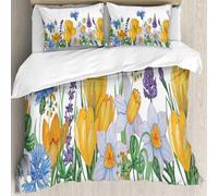 MJNLYDAO Con cuscino, reversibile, coperchio extra-large, con cerniera, fibre morbide materiale leggero,Modello di acquerello dipinto a mano di fiori primaverili. Crocus narciso e fogl,228x264cm