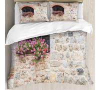 MJNLYDAO Con cuscino, reversibile, coperchio extra-large, con cerniera, fibre morbide materiale leggero,Pienza regione Toscana Italia. Vecchia finestra con fiori,228x264cm