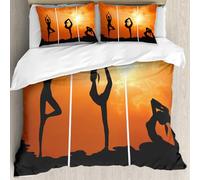 MJNLYDAO Con cuscino, reversibile, coperchio extra-large, con cerniera, fibre morbide materiale leggero,raccolta di donne sane che praticano yoga al tramonto in silhouette,228x264cm
