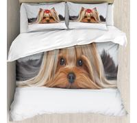 MJNLYDAO Con cuscino, reversibile, coperchio extra-large, con cerniera, fibre morbide materiale leggero,Ritratto ravvicinato di un cane Yorkshire Terrier sdraiato su sfondo bianco,228x264cm