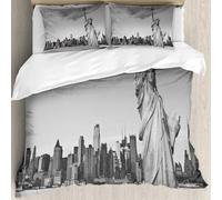 MJNLYDAO Con cuscino, reversibile, coperchio extra-large, con cerniera, fibre morbide materiale leggero,foto statua della libertà new york city bianco e nero alto contrasto. nyc skylin,228x264cm