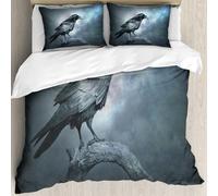 MJNLYDAO Con cuscino, reversibile, coperchio extra-large, con cerniera, fibre morbide materiale leggero,Corvo nero al chiaro di luna appollaiato su un albero. Spaventoso e inquietante,228x264cm