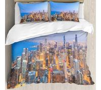 MJNLYDAO Con cuscino, reversibile, coperchio extra-large, con cerniera, fibre morbide materiale leggero,Skyline di Chicago, vista aerea della città con il lago Michigan, panorama della,228x264cm
