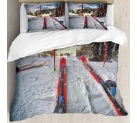 MJNLYDAO Con cuscino, reversibile, coperchio extra-large, con cerniera, fibre morbide materiale leggero,Primo piano di un uomo sugli sci in piedi sulla neve bianca e profonda in una st,228x264cm