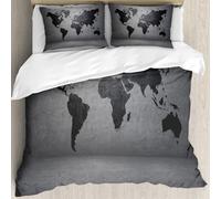 MJNLYDAO Con cuscino, reversibile, coperchio extra-large, con cerniera, fibre morbide materiale leggero,Grigio scuro, mappa del mondo colorata in nero su un muro di cemento Immagine St,228x264cm