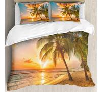MJNLYDAO Con cuscino, reversibile, coperchio extra-large, con cerniera, fibre morbide materiale leggero,Bellissimo tramonto sul mare Palme sulla spiaggia bianca su un'isola caraibica d,228x264cm