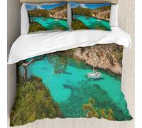 MJNLYDAO Con cuscino, reversibile, coperchio extra-large, con cerniera, fibre morbide materiale leggero,piccolo yacht che galleggia nel mare azzurro nel villaggio Cala Pi Maiorca Spagn,228x264cm