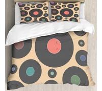 MJNLYDAO Con cuscino, reversibile, coperchio extra-large, con cerniera, fibre morbide materiale leggero,Musica colorata DJ Vinile Retro Disco Vintage Fonografo Modello Registrazione Ac,228x264cm