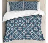 MJNLYDAO Con cuscino, reversibile, coperchio extra-large, con cerniera, fibre morbide materiale leggero,Blu e bianco, illustrazione del modello Fair Isle delle vacanze invernali, retrò,228x264cm