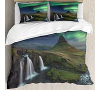 MJNLYDAO Con cuscino, reversibile, coperchio extra-large, con cerniera, fibre morbide materiale leggero,L'aurora boreale sulla montagna Kirkjufell Islanda. vista della cascata Kirkjufe,228x264cm