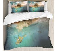 MJNLYDAO Con cuscino, reversibile, coperchio extra-large, con cerniera, fibre morbide materiale leggero,gatto che naviga su un valzer con le vele nel mare blu e gioca a catturare un pe,228x264cm