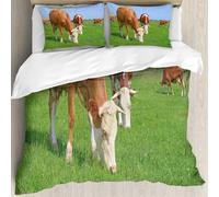 MJNLYDAO Con cuscino, reversibile, coperchio extra-large, con cerniera, fibre morbide materiale leggero,Mucche su un prato estivo,228x264cm