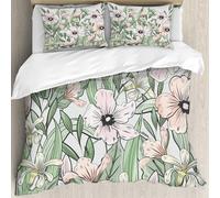 MJNLYDAO Con cuscino, reversibile, coperchio extra-large, con cerniera, fibre morbide materiale leggero,Bellissimo disegno vettoriale di un motivo a fiori e foglie verdi, scarabocchio,228x264cm