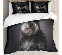 MJNLYDAO Con cuscino, reversibile, coperchio extra-large, con cerniera, fibre morbide materiale leggero,Ritratto di cane Schnauzer su grigio scuro Animale domestico adorabile,228x264cm
