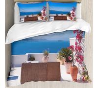 MJNLYDAO Con cuscino, reversibile, coperchio extra-large, con cerniera, fibre morbide materiale leggero,Splendida vista del paesaggio marino del Mar Egeo del Mediterraneo Santorini,228x264cm