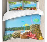 MJNLYDAO Con cuscino, reversibile, coperchio extra-large, con cerniera, fibre morbide materiale leggero,frutta tropicale fresca in riva al mare sotto un ramo di palma,228x264cm