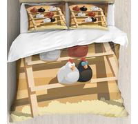 MJNLYDAO Con cuscino, reversibile, coperchio extra-large, con cerniera, fibre morbide materiale leggero,Le galline dormono su un trespolo in un pollaio raster,228x264cm