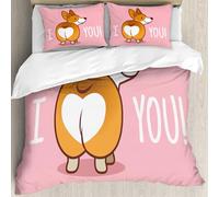 MJNLYDAO Con cuscino, reversibile, coperchio extra-large, con cerniera, fibre morbide materiale leggero,Illustrazione vettoriale di un tico cane welsh corgi sorridente, isolato su sfon,228x264cm