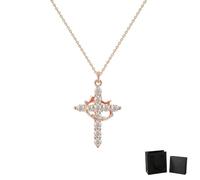MJOYIS Hiscrown Cross & Crown Necklace,Gold Rotatable Crown Sideways Cross Necklace,Tiny Gold Jewelry(Rose Gold)
