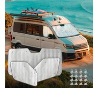 MJS Set di 3 coperture termiche interne per parabrezza MAN TGE 3 pezzi, protezione UV, set di tende termiche interne con retro grigio, copertura pieghevole per schermo argentata