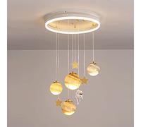 Mjsdjof Lampada a sospensione per camera dei bambini, luci sospese pianeta astronauta creativo, lampada a sospensione con illuminazione in metallo con paralume in vetro, lampadari moderni a LED a 3 mo