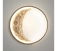Mjsdjof Lampade da parete in metallo con apparecchio di illuminazione con decorazione a luna in resina, lampada da parete creativa per camera da letto, applique da parete moderna a LED 3000K, corridoi
