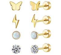 MJust Orecchini in titanio per orecchie sensibili G23 Orecchini in titanio puro da donna Farfalla Lightning Opale CZ Orecchini in titanio ipoallergenico 20 g a schiena piatta, Titanio, Zirconia cubica