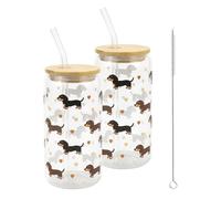 Mjuthy 2 bicchieri vetro bassotto con coperchio e cannuccia, 500ml bicchieri acqua cannuccia per matcha, caffè freddo, cocktail, whisky, succhi, birra, bubble tea, frappè e frullati