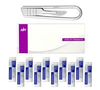 MJW Manico per Bisturi Pieghevole n.3 con 10 Pezzi Tagliente per Bisturi n. 10 Ideale per Arti, Artigianato, Arte del Legno e Innesto Dermaplaning Handle, Bisturi Tascabile