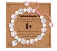 Mjzzh Braccialetto con perline rosa per bambini e donne - Gioiello con cordino regolabile e ciondolo a forma di cuore, regalo perfetto per le bambine.